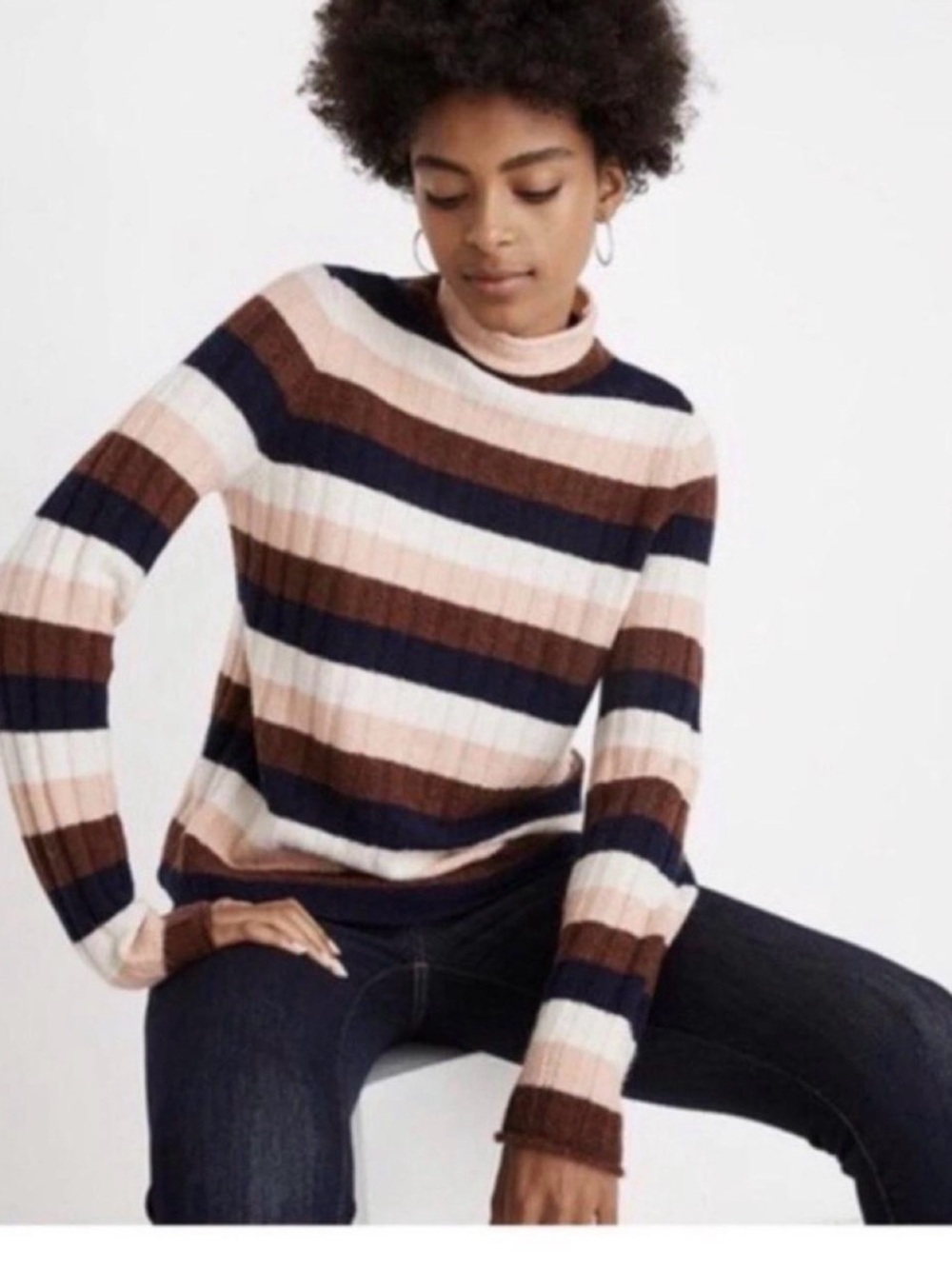 Madewell Evercrest Striped Mock Turtleneck Knit Mock
